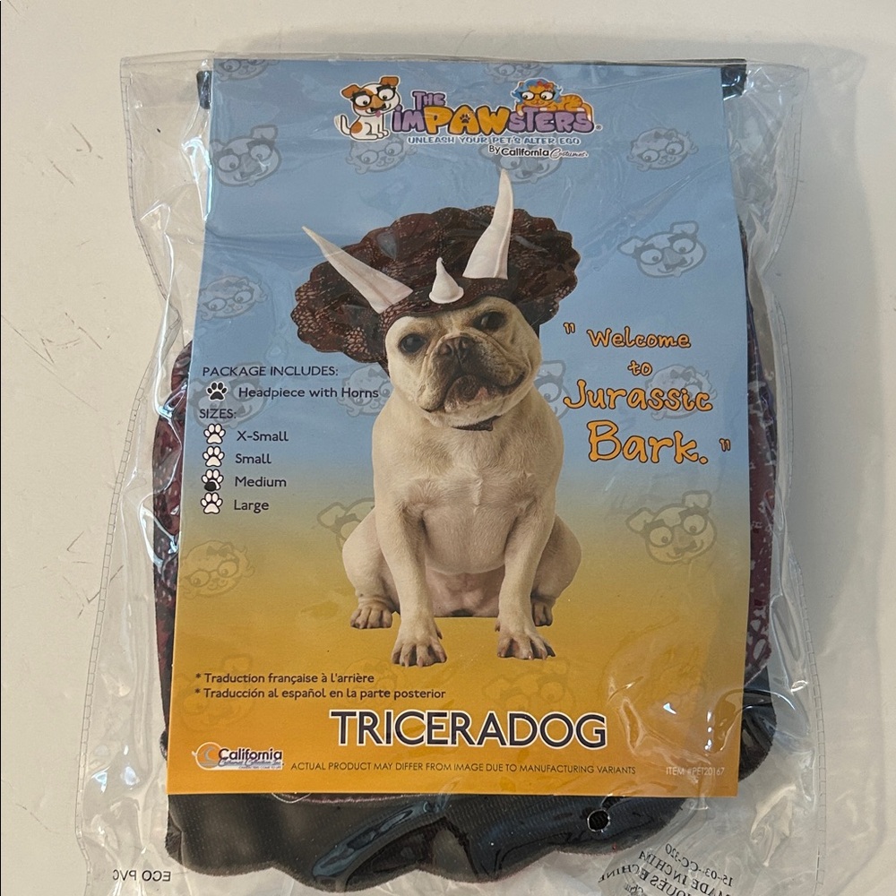 Triceradog dinosaur hat for dog NEW brown headpiece white horns Halloween